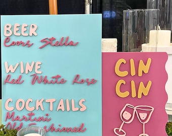 Menú de barra de bodas de acrílico personalizado - Señalización de bodas personalizada - Dimensional - Decoración moderna para ceremonias y recepciones - La Dolce Vita