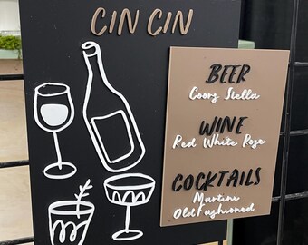 Menú de barra de bodas de acrílico personalizado - Señalización de bodas personalizada - Dimensional - Decoración moderna para ceremonias y recepciones - We Tied The Knot