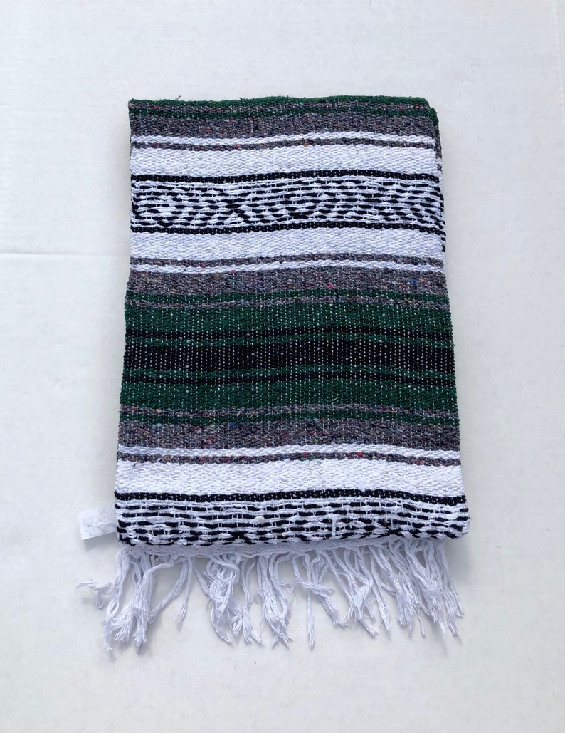 Mexican Blanket Yoga, Beach, Camping and Picnic Throw Hunter Green