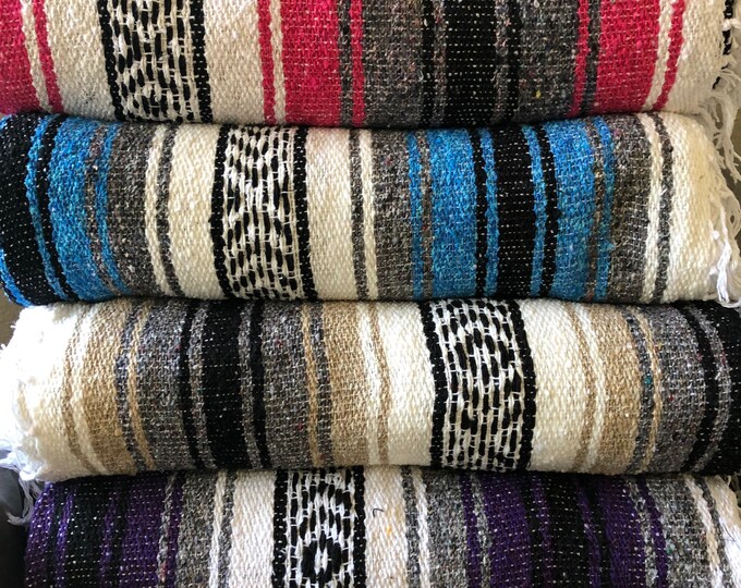 Blue and Mint Falsa Blanket, Mexican Blanket Saltillo , Mexican Throw