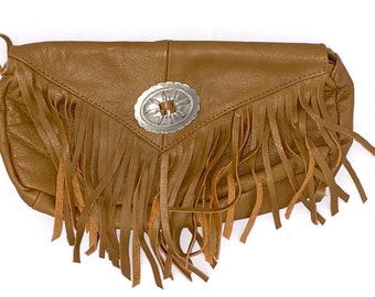 Tan Leather Clutch Handbag