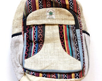 Hemp Backpack (colorful) with Laptop Compartment-Multi Pocket