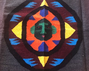 Rainbow Sun Mexican Blanket, Heavy Handwoven Design