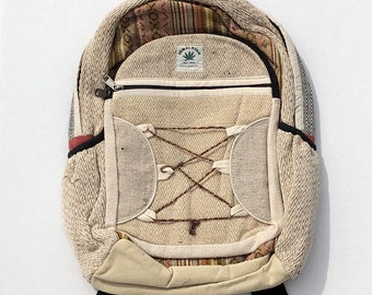 Hemp Backpack (natural), with Lap Top Compartment, handmade bag in Nepal