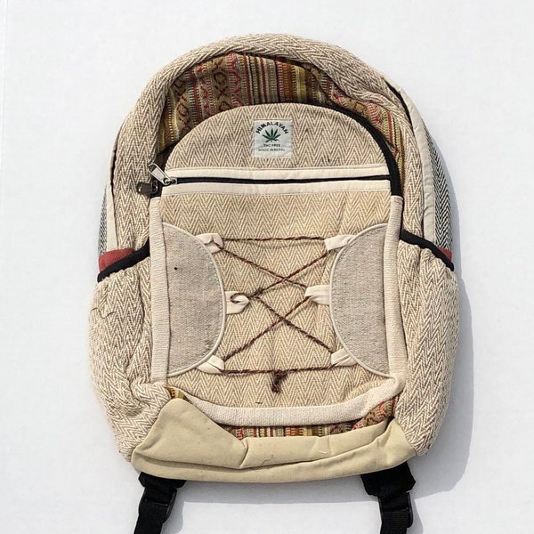 Hemp Backpack (natural), with Lap Top Compartment, handmade bag in Nepal