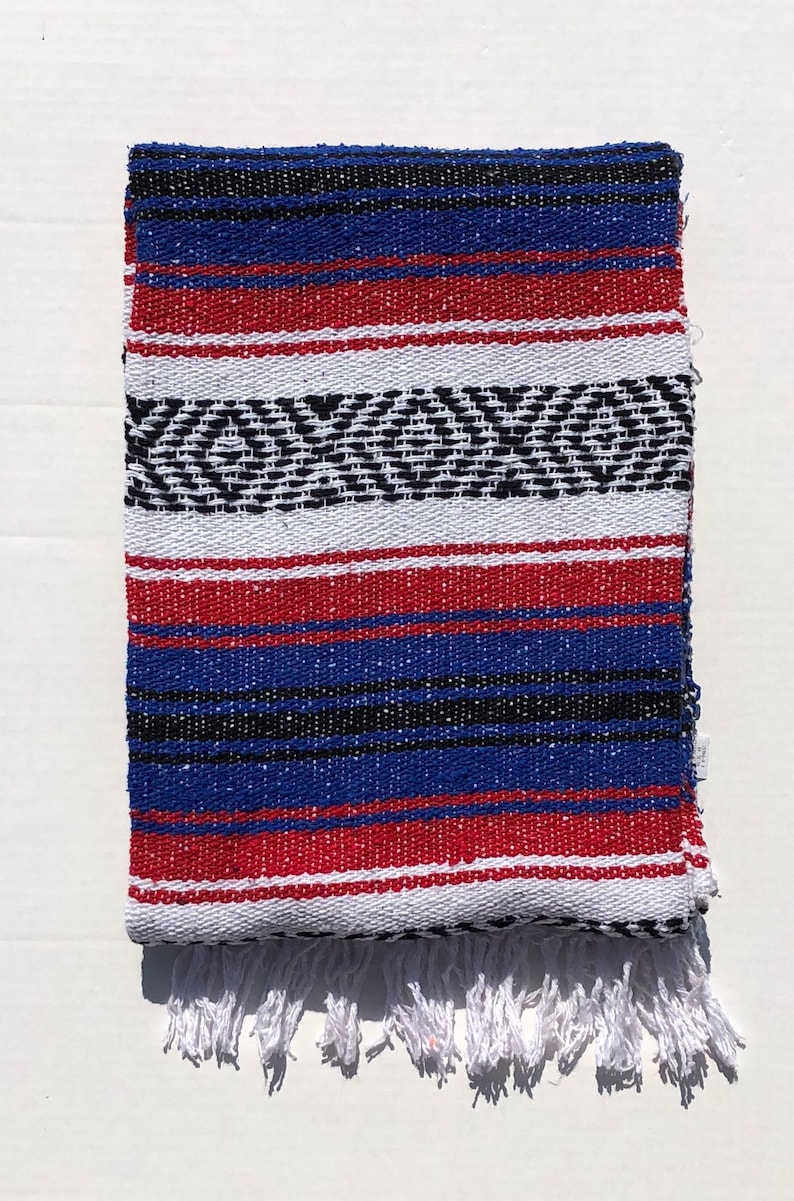 Mexican Blanket Yoga, Beach, Camping and Picnic Throw Red/white/blue