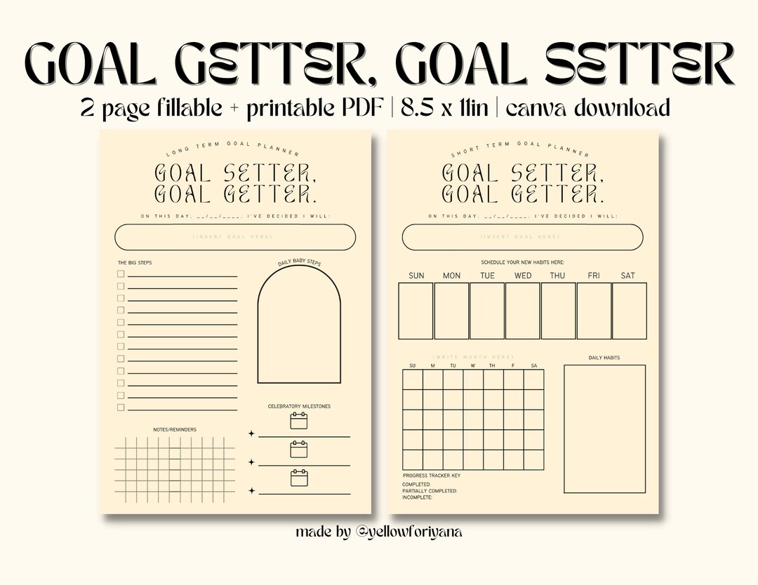 Goal Getter Goal Setter Planner Etsy