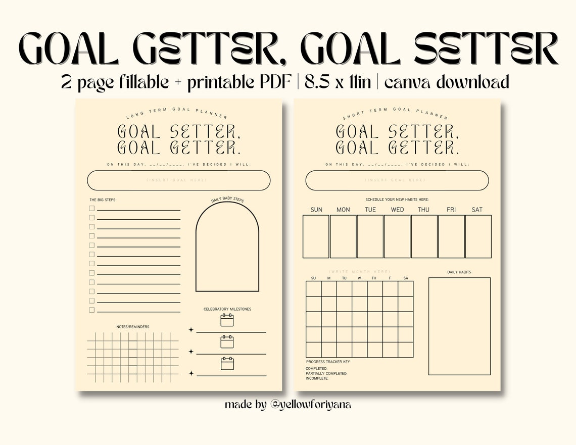 Goal Getter Goal Setter Planner Etsy