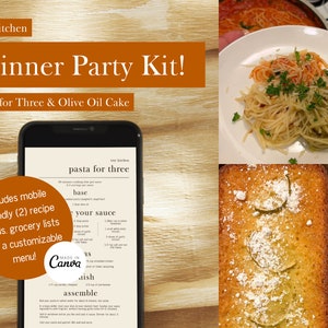 Mobile Minimal Dinner Party Kit mit anpassbarem Menü (Pasta für drei und Olivenölkuchen)
