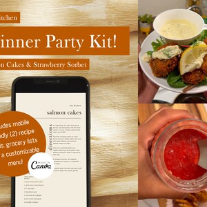 Mobile Minimal Dinner Party Kit mit anpassbarem Menü (Lachskuchen & Erdbeersorbet)