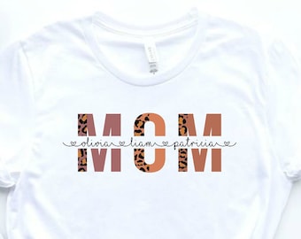 Custom Mom Shirt with Kids Names, Leopard Mother's Day Shirt