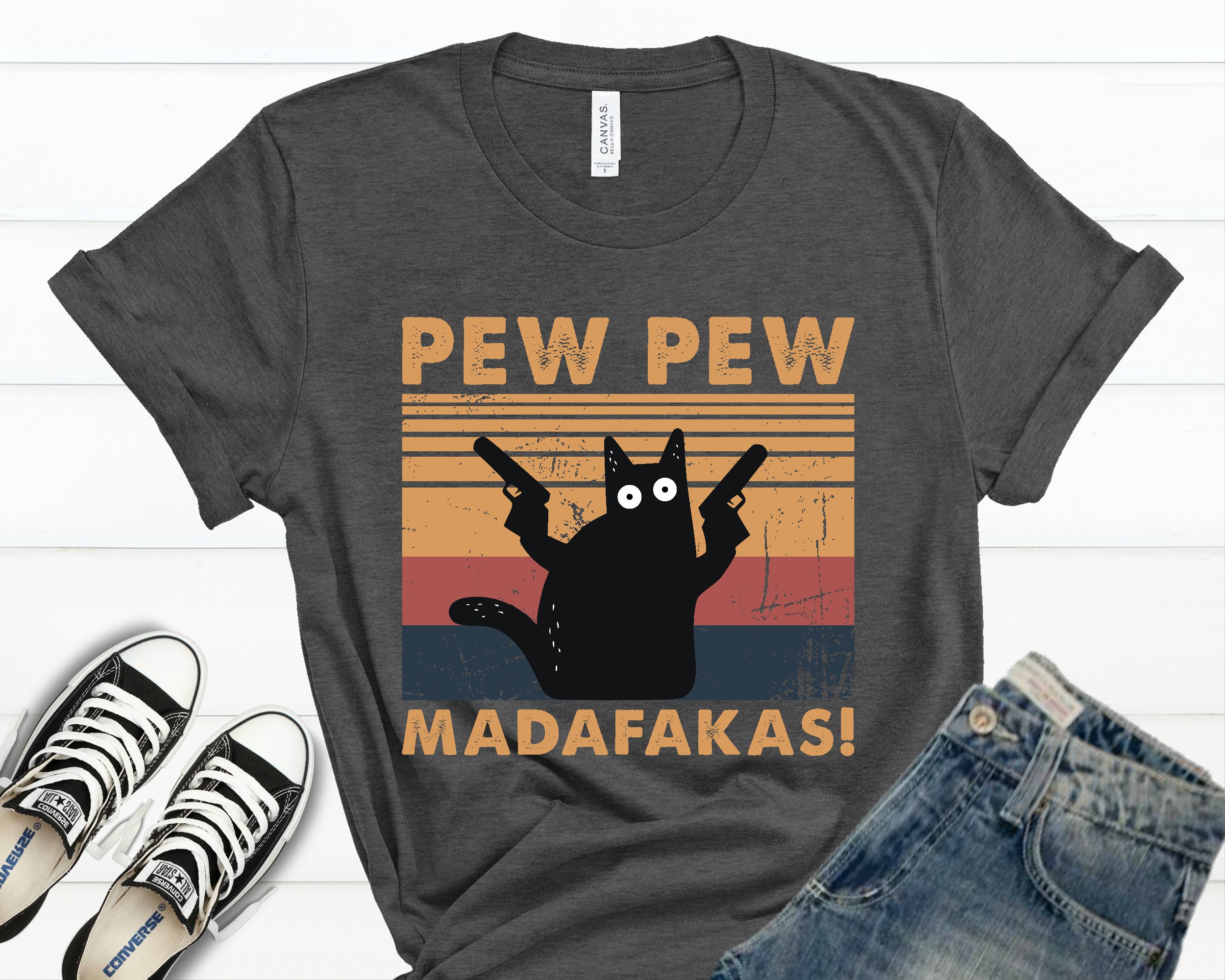 Discover Pew Pew Madafakas Shirt, Cat Lover t-shirt, Funny Cat Shirt, Animal Lovers Shirt, Pew Madafaka Black Cat Pewpew Shirts