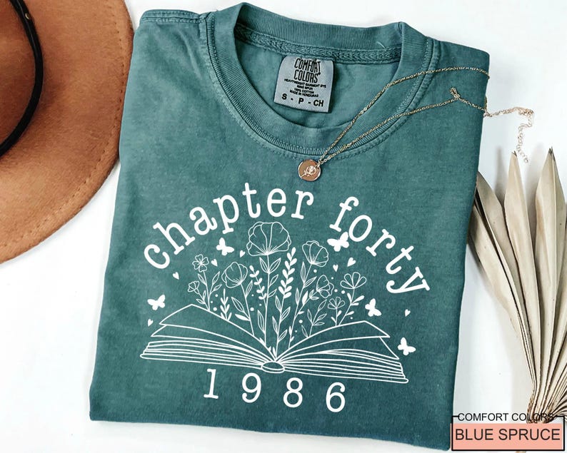 Floral Book Chapter 40 T-Shirt: 1986 Birthday Gift image 2