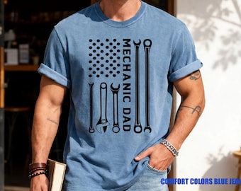 Mechanic Dad American Flag Wrench Tools Gift for Father’s Day, Car Repair Shirt for Dad, Garage Lover Auto Mechanic T-Shirt, Dad's Birthday