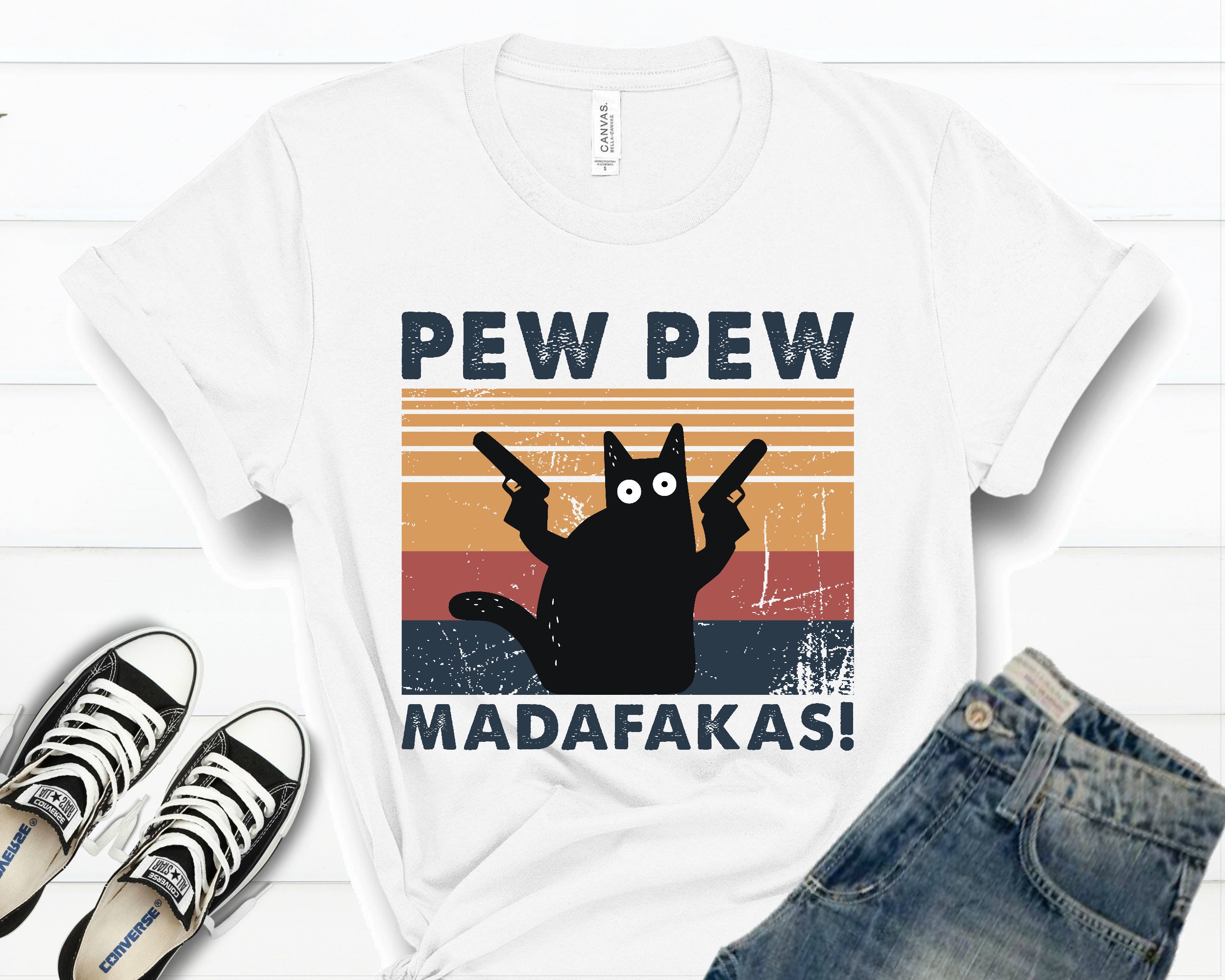 Discover Pew Pew Madafakas Shirt, Cat Lover t-shirt, Funny Cat Shirt, Animal Lovers Shirt, Pew Madafaka Black Cat Pewpew Shirts