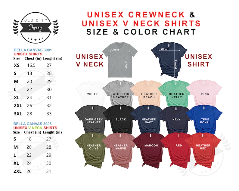 Pode incluir: Tabela de tamanhos e cores para camisas unisex de gola redonda e gola em V. A tabela mostra diferentes cores e tamanhos para ambos os estilos de camisas. A tabela inclui as seguintes cores: branco, cinza atl&eacute;tico, p&ecirc;ssego mesclado, verde mesclado, rosa, cinza escuro mesclado, preto, azul marinho mesclado, azul marinho, azul royal, verde oliva mesclado, malva mesclado, vinho, vermelho e vermelho mesclado.