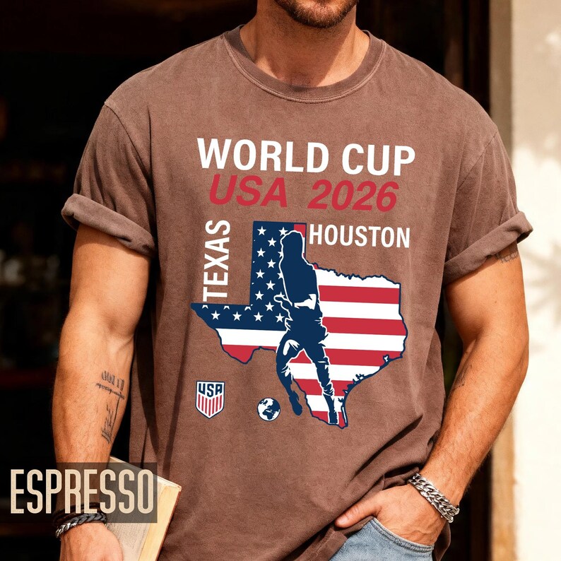 World Cup USA 2026 Houston Texas Map Shirt, Soccer Fan Travel Souvenir Tee image 7