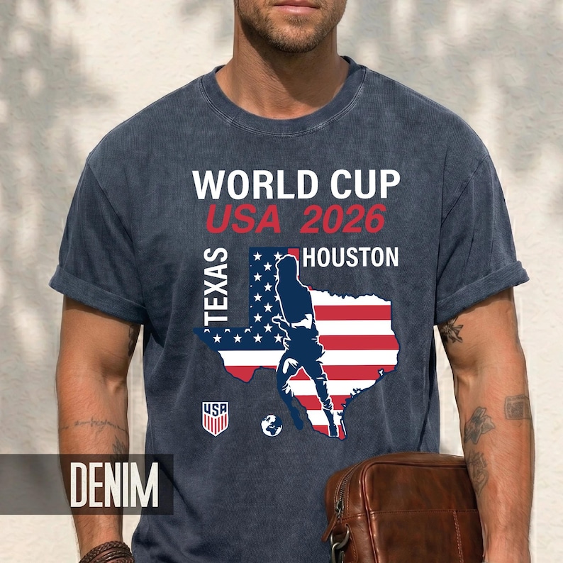 World Cup USA 2026 Houston Texas Map Shirt, Soccer Fan Travel Souvenir Tee image 1