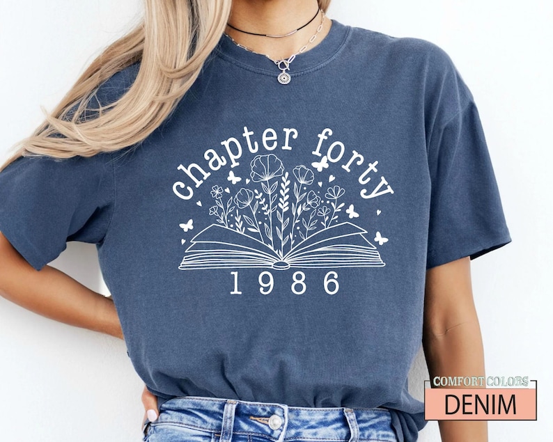 Floral Book Chapter 40 T-Shirt: 1986 Birthday Gift image 1