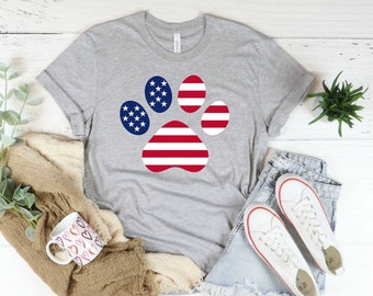 4th of July Paw Shirt, Dog Paw USA Flag Merica Shirt