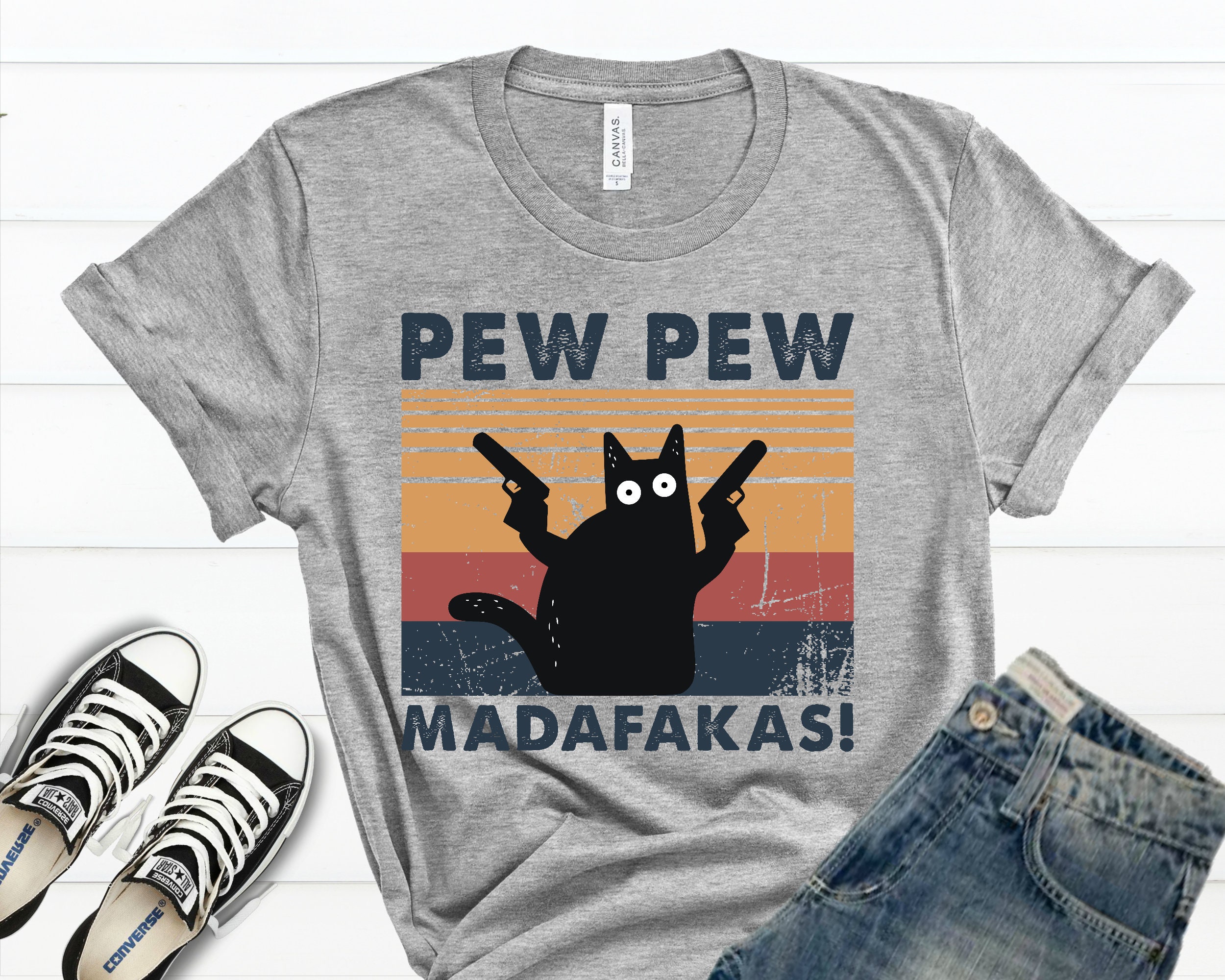 Discover Pew Pew Madafakas Shirt, Cat Lover t-shirt, Funny Cat Shirt, Animal Lovers Shirt, Pew Madafaka Black Cat Pewpew Shirts