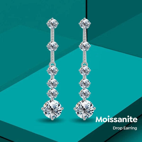 GRA VVS 1CT Moissanite Diamond Unusual Long Hanging Dangle Drop Earring for Women 925 Sterling Silver Wedding Fine Jewelry Set