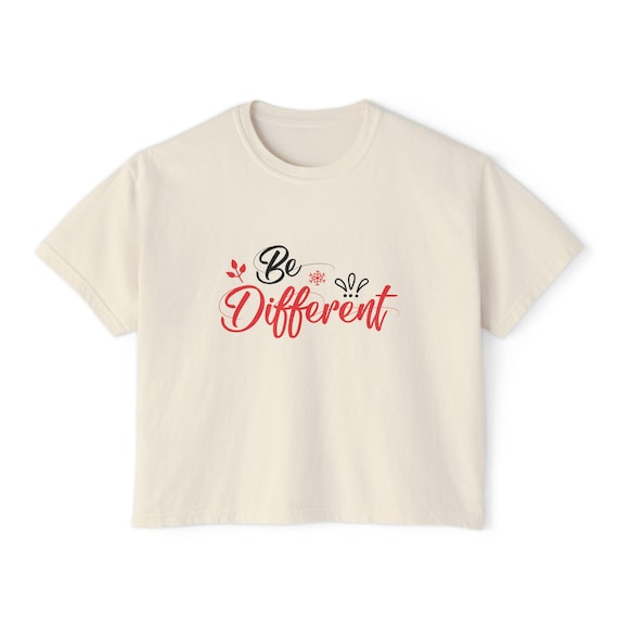 Be Different Coral Ink Print Boxy Crop Tee | Pigment-Dyed Cotton Shirt