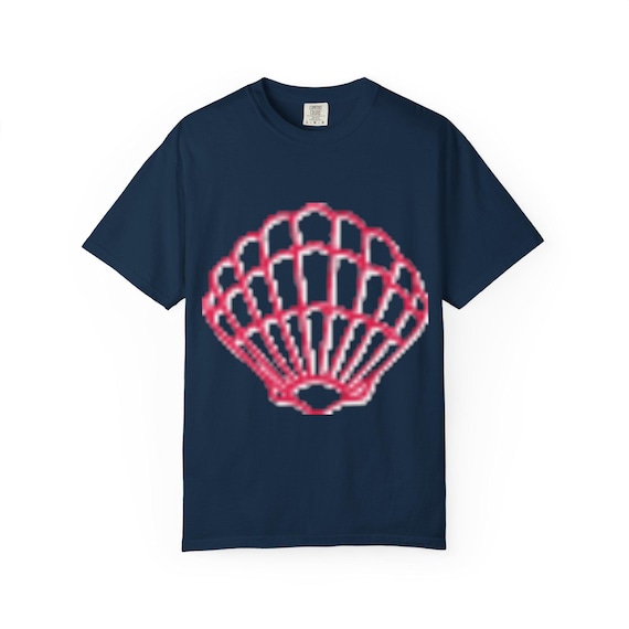 Vintage Hand-Drawn Scallop Shell Graphic Tee in Garment-Dyed Navy - Coastal T-Shirt for Summer Style