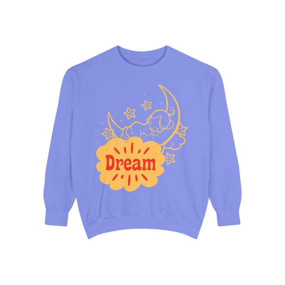 Cozy Dream Crescent Moon Sweatshirt - Retro Moon Illustration, Garment-Dyed with Low-Impact Dyes