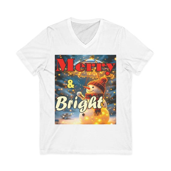 Merry & Bright Snowman V-Neck Tee | Holiday Vintage Shirt