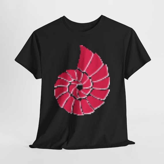 Hand-Drawn Nautilus Spiral Tee | Coral Red Nautilus Chest Graphic