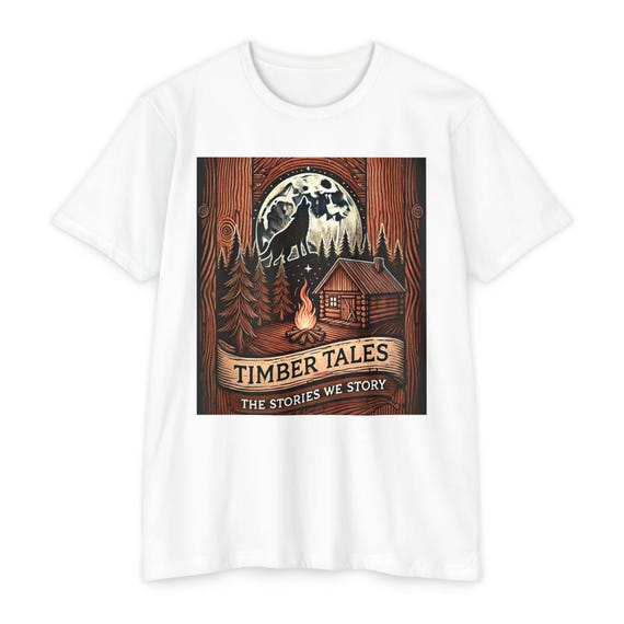 Timber Tales Graphic Tee – Wolf, Cabin, Moon Nature Adventure Shirt