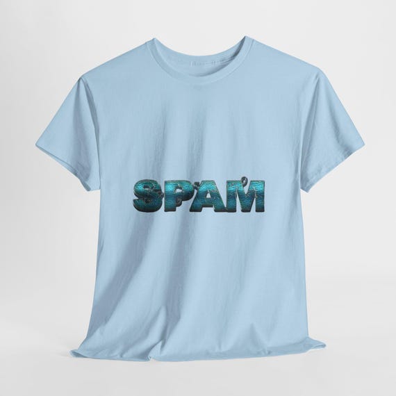 Playful Iridescent Tee with SPAM Lettering, Mischievous Streetwear Shirt in Natural Speckled Cotton