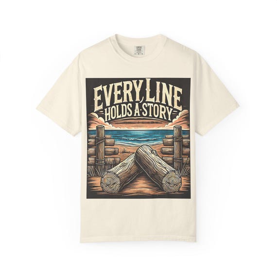 Garment Dyed US Cotton T-Shirt – Nature Inspired Beach Scene Graphic Tee