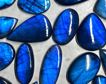 Blue Labradorite Gemstone Cabochons: Oval, Pear & Round Jewelry Making Lot