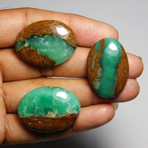 Chrysoprase Cabochons: Natural Gemstone Jewelry Pendants (3 PCS, 125 Cts Total)