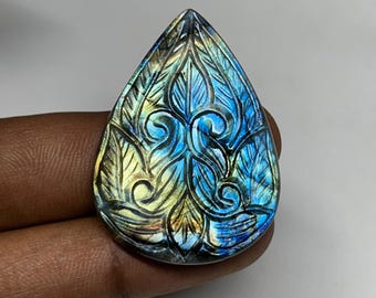 Geschnitzter Labradorit-Edelstein-Cabochon, Blue Flash-Schmuckherstellung (75cts, 41 x 30 mm)