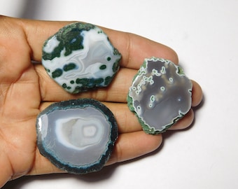 3pcs. Moss Agate Slice Lot Cabochons Top Quality Moss Agate Slice Gemstone 100% Natural Genuine Moss Agate Loose Gemstone bijoux 162Cts.