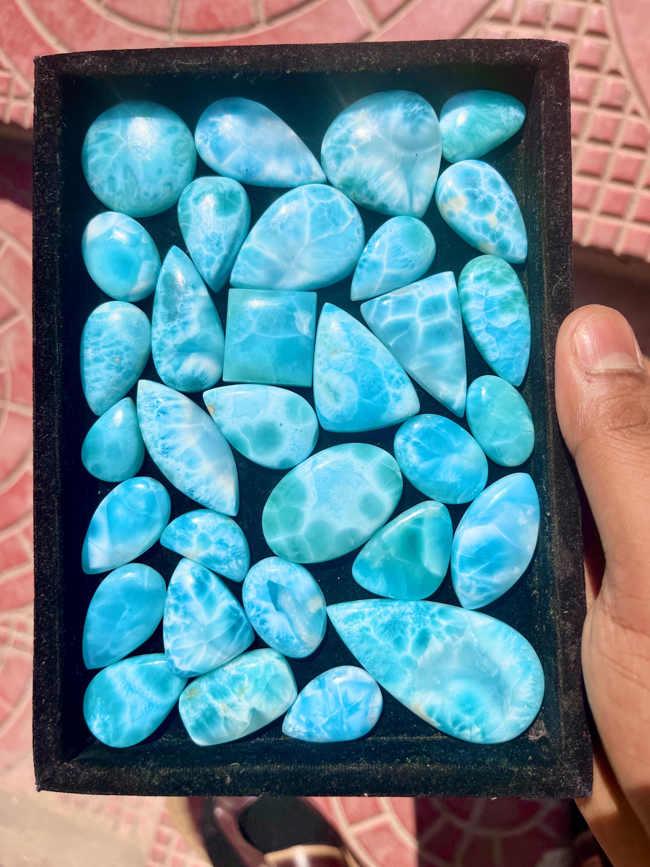 Natural Larimar Gemstone Cabochon: Artisan Jewelry Stone (20-40 MM