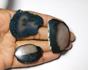 3pcs. Moss Agate Slice Lot Cabochons Top Quality Moss Agate Slice Gemstone 100% Natural Genuine Moss Agate Loose Gemstone bijoux 157Cts.