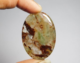 Green Chalcedony Cabochon, Loose Gemstone (68Cts, 45x31MM)