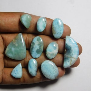 10 Pcs Larimar Gemstone Cabochons: Jewelry Making, Healing Crystals (104 Cts)