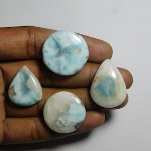 4 Pcs Larimar Gemstone Cabochons: Jewelry Making, Healing Crystals (130Cts)
