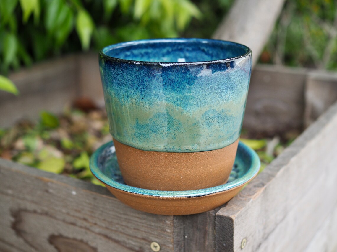 Handmade Ceramic Planter with Drainage and Plate 4.25W Etsy