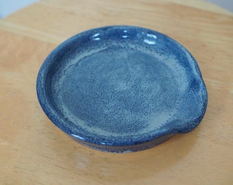 Handmade Ceramic Spoon Rest: Blue Speckled Glaze, 4.5" Wide
