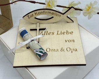 Personalisiertes Geldgeschenk zur Konfirmation, Firmung aus Holz