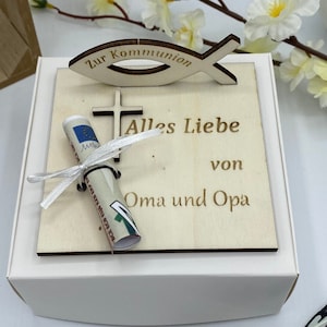 Personalisiertes Geldgeschenk zur Kommunion aus Holz