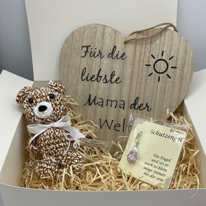 Geschenk für Mama mit Teddybär Schutzengel und Herz zum aufhängen