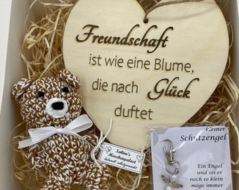 Geschenk für beste Freunde mit Teddybär, Schutzengel und Herz