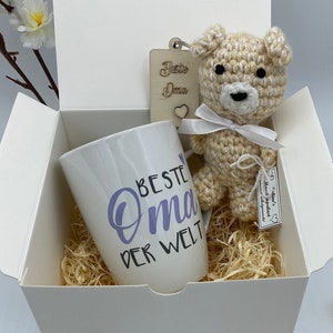 Geschenk beste Oma - handgemachter Teddy Tasse Schlüsselanhänger